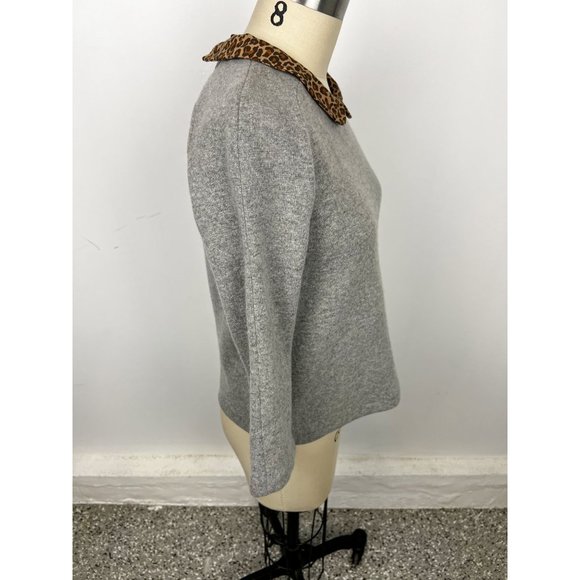 SANDRO Wool Cashmere Blend Sweater Leopard Peter Pan Collar Sz 2 Grey - Picture 4 of 10